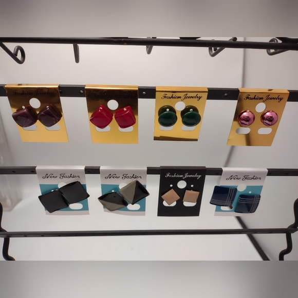 Stud Earring Lot of 8 Sets Square, Round Retro Wood, Acrylic, Metal Multicolor - Picture 5 of 5